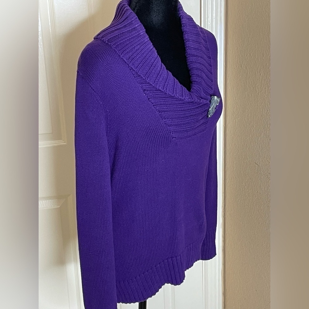 LRL Ralph Lauren Cotton Sweater Purple Pullover Bone Button Green Label Large - Picture 2 of 11